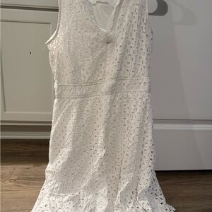 Sleeveless White Eyelet Midi Dress with V-Neck